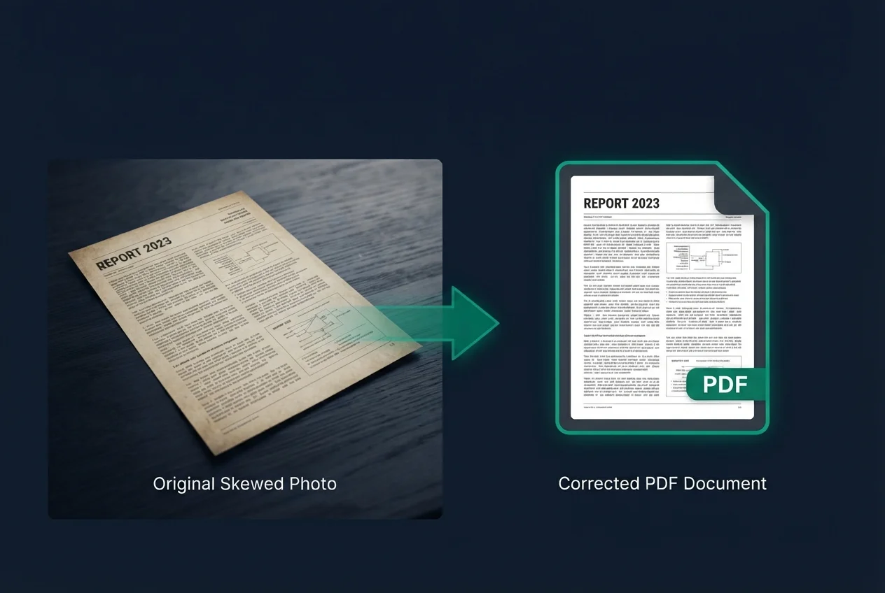 Tilted document photo converted into a flat PDF