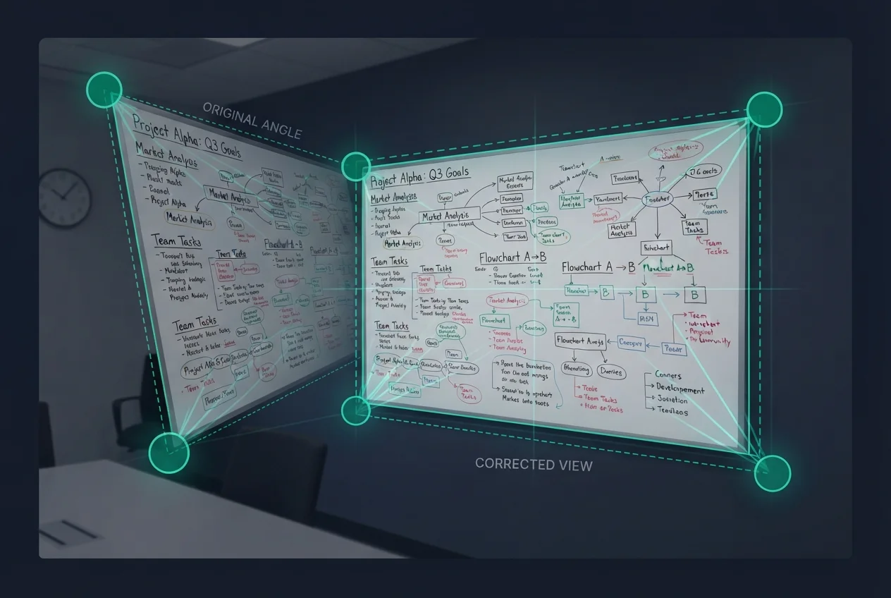 Whiteboard photo before and after perspective correction
